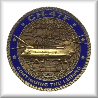The front side of a coin issued to the members of the CH-47F New Equipment Training Team (NETT). Click-N-Go to view a larger image.
