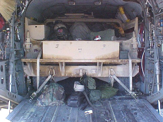 An M-998  (HUMMV), utilized extensively by the U.S. Army, fits just fine in the main cabin with plenty of room to spare.