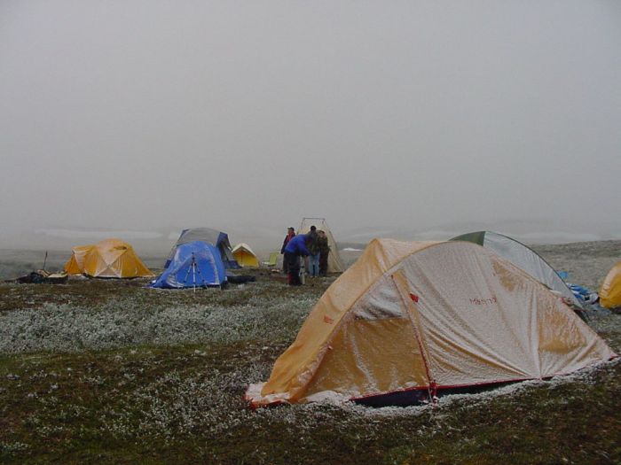 Ice and snow covered the camp site by Friday morning. Temperatures dropped to about 29 degrees Fahrenheit.
