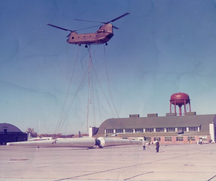 Sling loading a nuclear energy generating device.