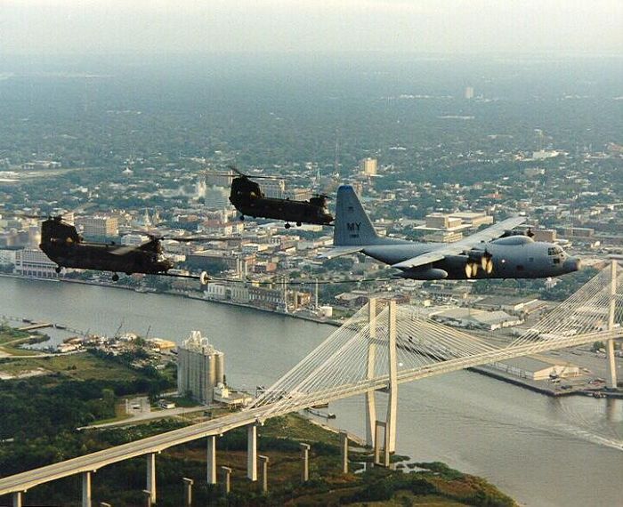 Boeing MH47D conducting aerial refueling over the City Of Savannah, Georgia.
