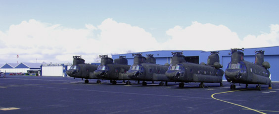 D model airframes being scrapped at Summit Aviation Incorporated, located on Summit Airport, near Middletown, Delaware, as the F model Chinook helicopter is undergoing production.
