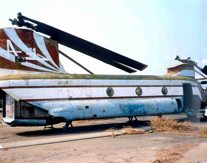 A unknown CH-47A Chinook rediscovered at Tan Son Nhut (Saigon) Airbase in 1996.