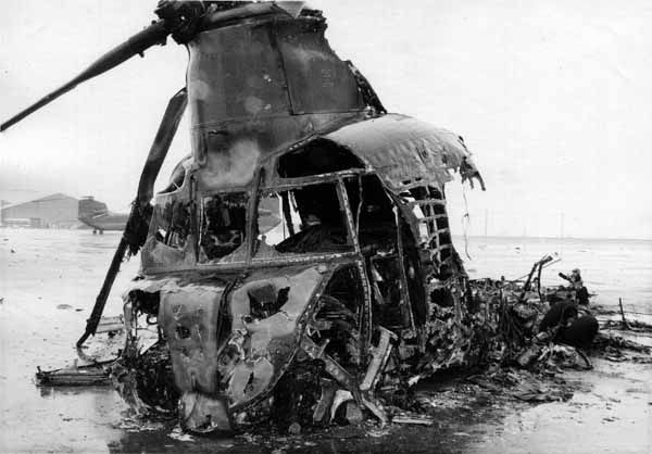 What is left of Chinook helicopter 66-00118 after the accident.