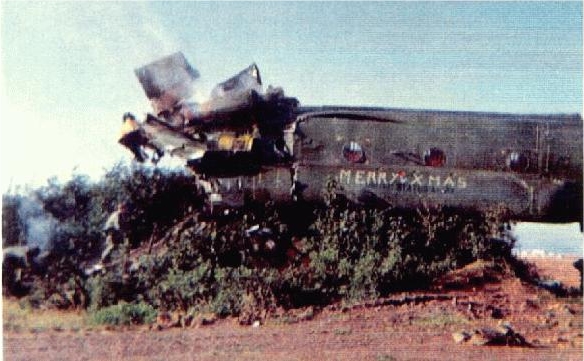 CH-47A Chinook helicopter 66-19006 after the crash in the Republic of Vietnam, 26 December 1967.