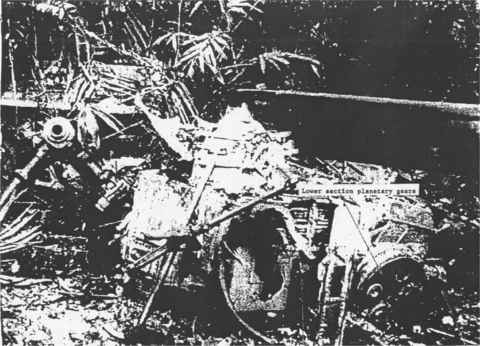 The Aft Transmission of 66-19053 at the crash site.