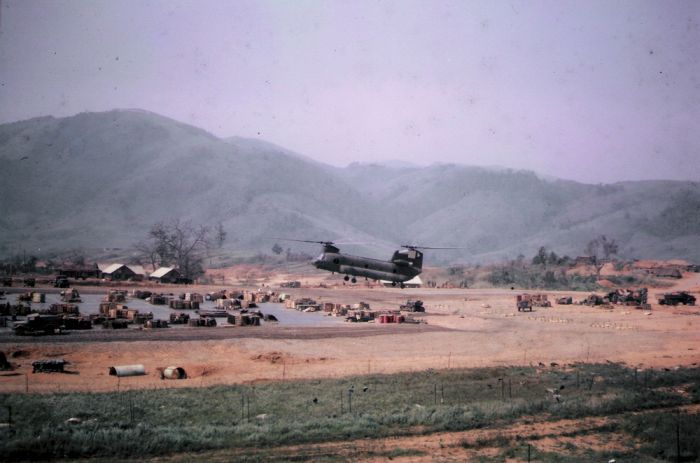 CH-47B 66-19141 at the Vandergriff Marine Re-Supply Point, near Ke Sahn in the Republic of Vietnam, circa 1968, while assigned to B Company - "Varsity", 159th Aviation Battalion.
