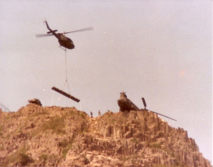 Boeing CH-47C Chinook 71-20955 stuck on a mountain in the Republic of Korea.