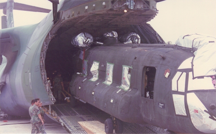 74-22286 being loaded aboard an Air Force C5 transport aircraft.