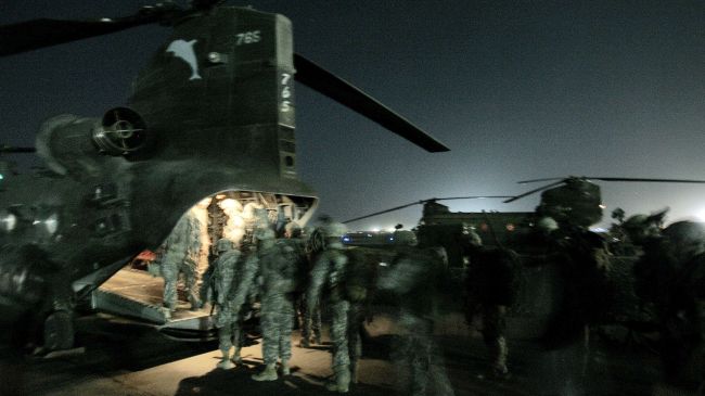2007: US soldiers from Bravo Company, 1-508 Parachute Infantry Regiment (PIR), 82nd Airborne Division board Chinook helicopter 82-23765 operated by B Company -  "Flippers", 2nd General Support Aviation Battalion (GSAB), 82nd Combat Aviation Brigade prior to a 48 hour mission in Afghanistan.