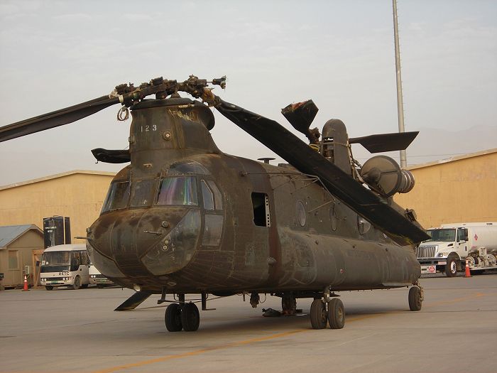 A view of 83-24123 after it was taxied into another aircraft at Bagram, Afghanistan, on 10 August 2007.