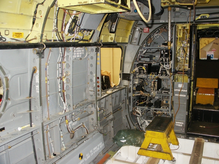 The left forward cabin area and avionics compartment of CH-47D Chinook helicopter 85-24336.