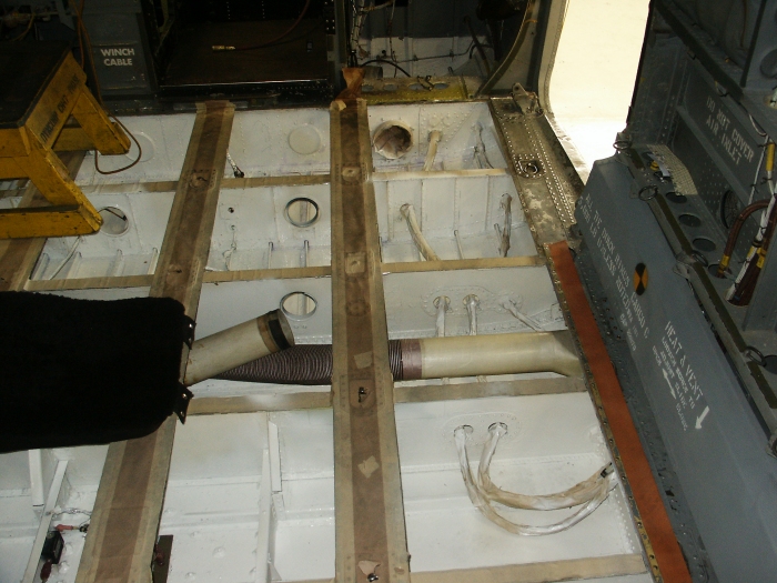 The cabin bilge area of CH-47D Chinook helicopter 85-24336.