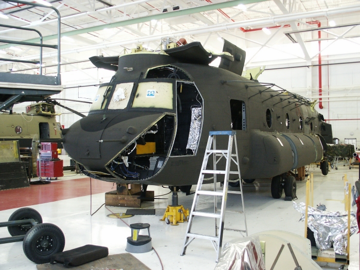 Left front view of CH-47D Chinook helicopter 85-24336.