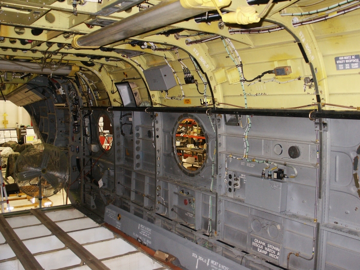 The left rear main cabin area of CH-47D Chinook helicopter 85-24336.