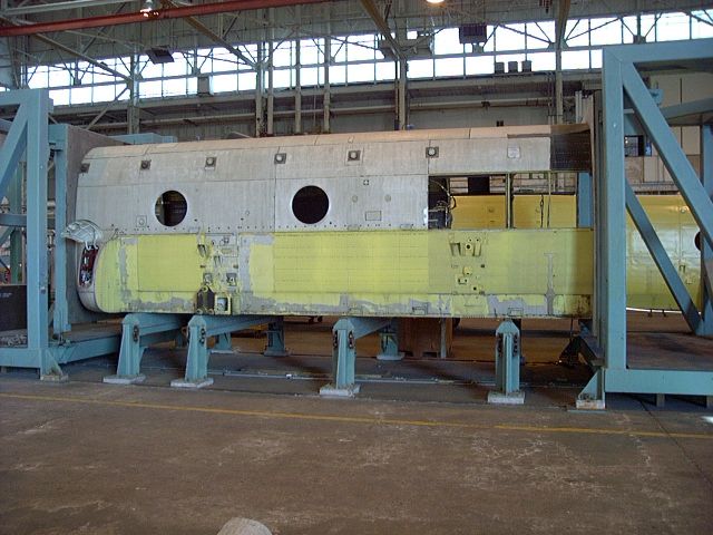 The fuselage area of 85-24337 while undergoing repair at CCAD (December 2001).