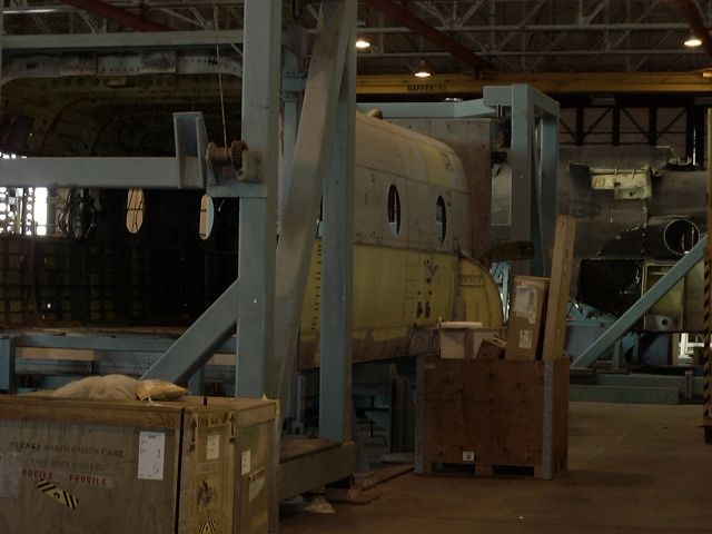 The right side of the fuselage and ramp area of 85-24337 while undergoing repair at CCAD (December 2001).