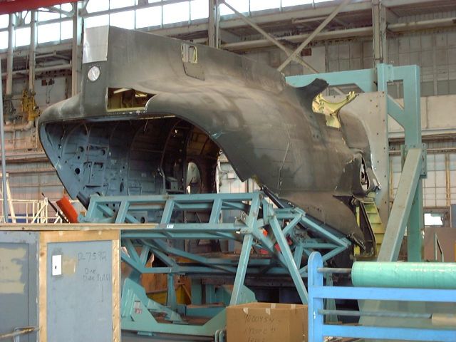 The right side of the ramp area of 85-24337 while undergoing repair at CCAD (December 2001).