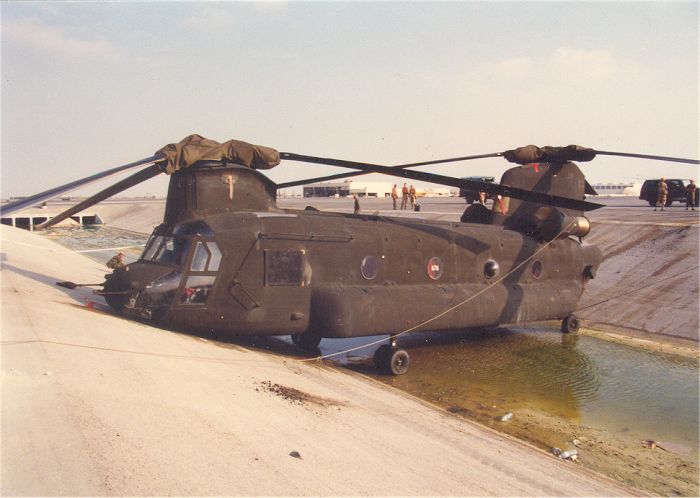 CH-47D Chinook helicopter 86-01676 in the ditch in Saudi Arabia.