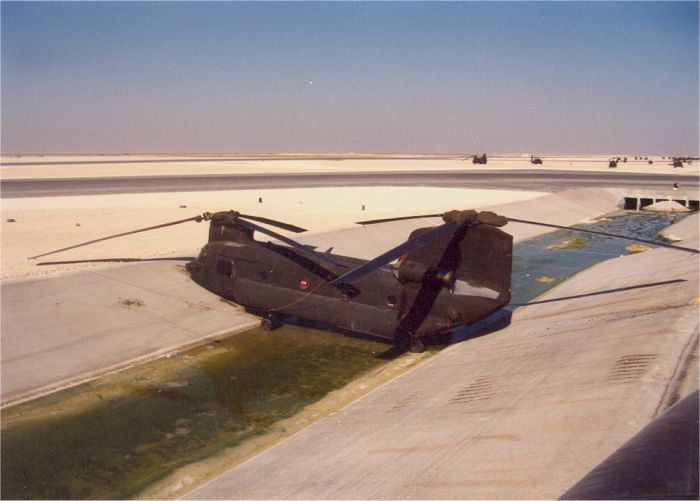 CH-47D Chinook helicopter in the ditch in Saudi Arabia.
