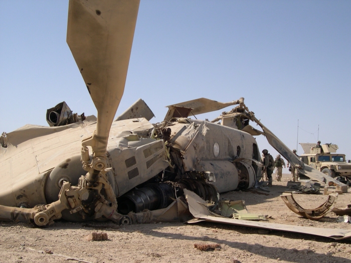 CH-47D Chinook helicopter at the crash site.