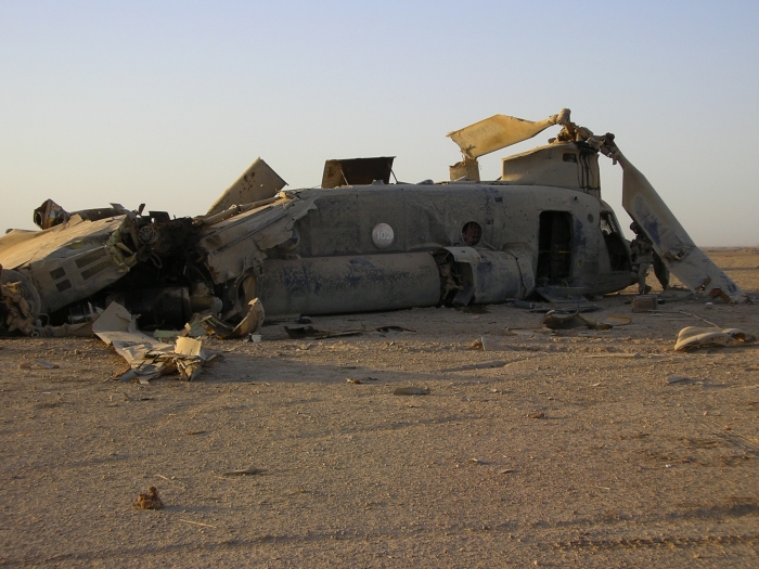 CH-47D Chinook helicopter at the crash site.