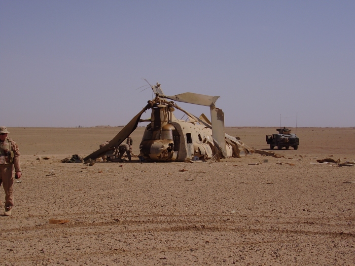 CH-47D Chinook helicopter at the crash site.