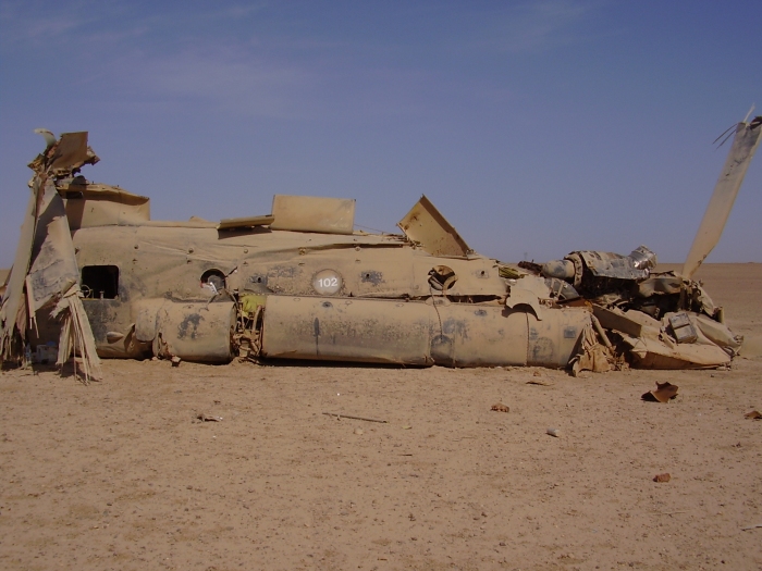 CH-47D Chinook helicopter at the crash site.