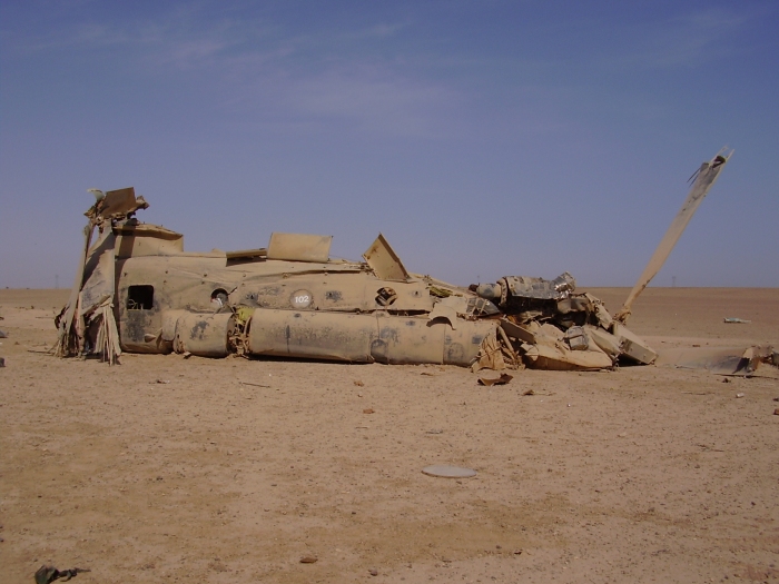 CH-47D Chinook helicopter at the crash site.