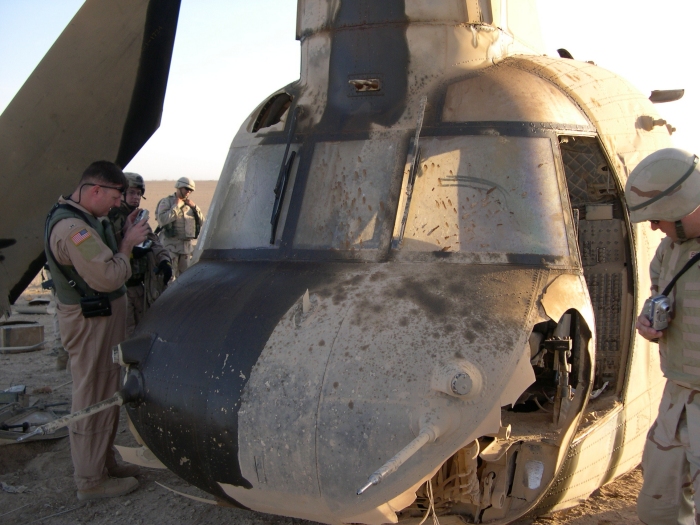 CH-47D Chinook helicopter at the crash site.