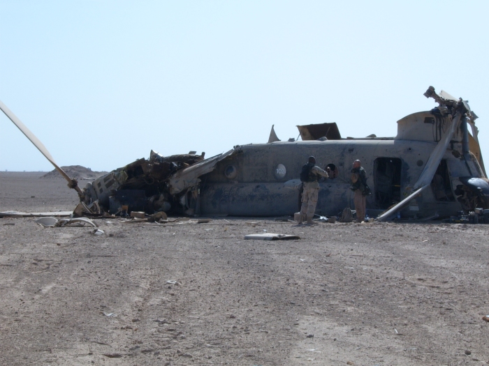 CH-47D Chinook helicopter at the crash site.