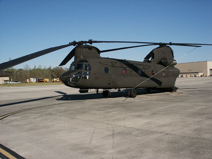 CH-47D Chinook helicopter 88-00088 on the flightline at Knox Army (KFHK) heliport, Fort Rucker, Alabama.