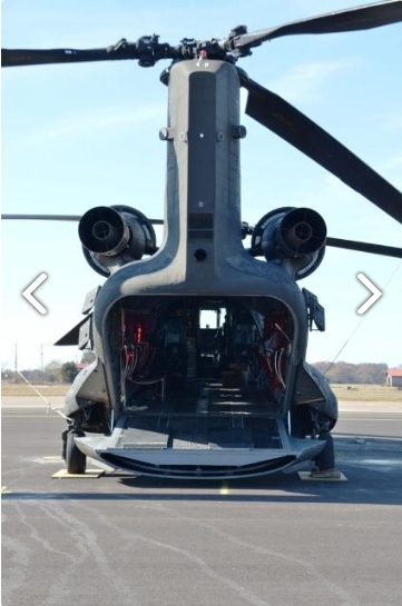 A rear view up the ramp of CH-47D Chinook helicopter 88-00097 sitting at Madison Executive Airport (KMDQ), Meridianville, Alabama, during the auction process as it went up for sale to the highest bidder on the commercial market.