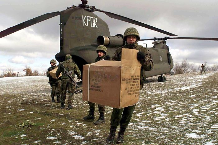 Boeing CH-47D Chinook 88-00101 helping to provide relief to those of need in Kosovo, February 2001.