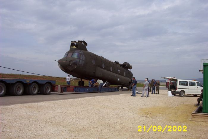 September 2002: 89-00138 was trucked from the accident site to a loading area on the airfield and is preparing to take a ride aboard a United States Air Force (USAF) C-17 Globemaster III transport aircraft at Camp Able Sentry, Macedonia.
