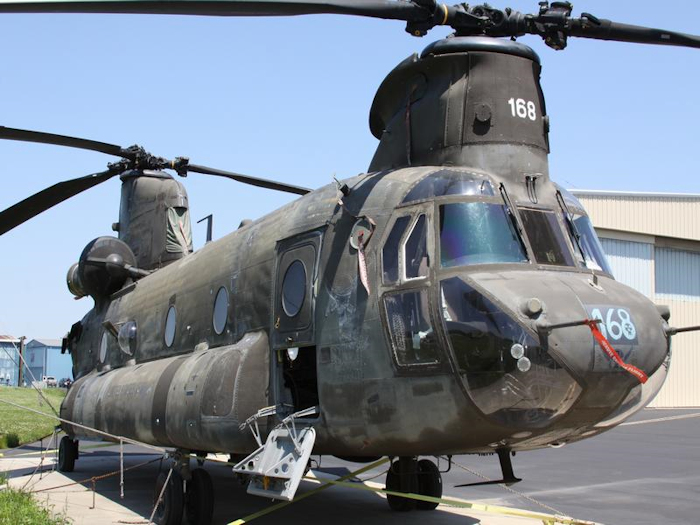 CH-47D Chinook helicopter on the ramp at Summit Airport, Middletown, Delaware awaiting sale - minimum bid $550,000.