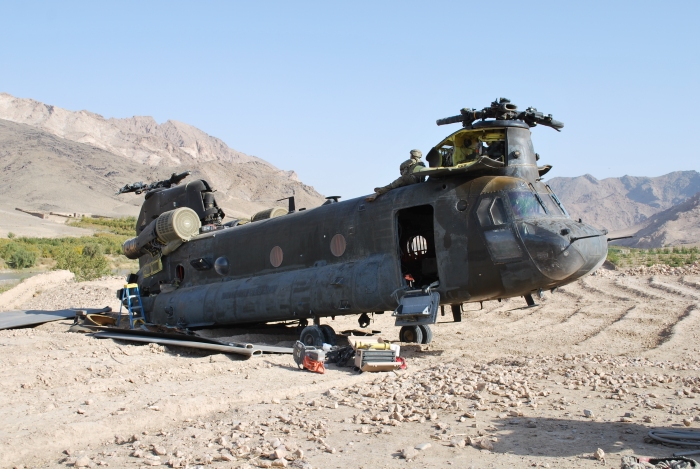 CH-47D Chinook helicopter 90-00192 at the crash site in Afghanistan, October 2011.