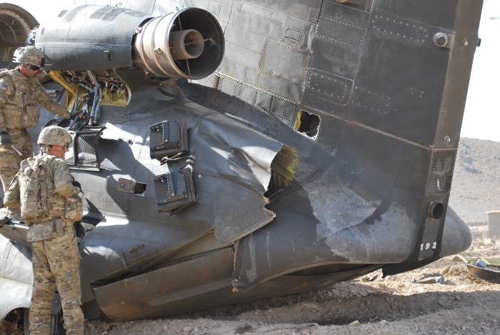 CH-47D Chinook helicopter 90-00192 at the crash site in Afghanistan, October 2011.