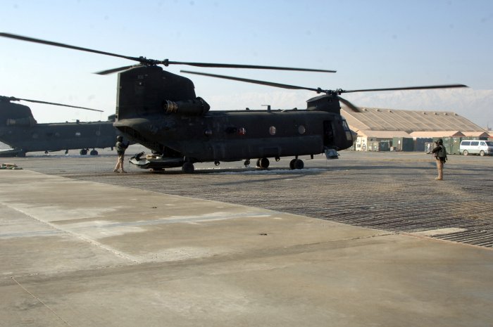 An undated photograph of CH-47D Chinook helicopter 90-00219 taken in an unknown location.