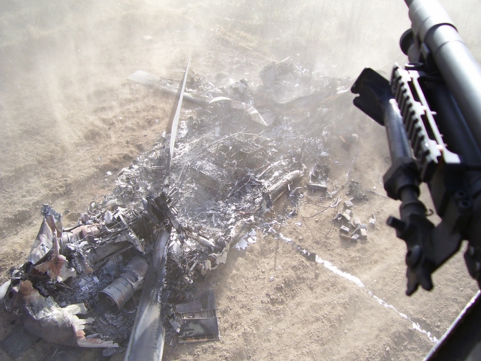 CH-47D Chinook helicopter 91-00269 at the crash site in Afghanistan, 4 December 2005.