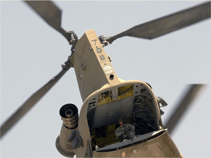U.S. Army CH-47F Chinook helicopter 04-08708 takes off from Camp Nathan Smith in Kandahar City on 11 May 2010.