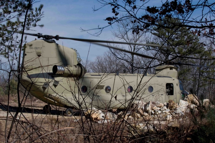 24 February 2009: CH-47F Chinook helicopter 04-08717 operating at an unknown location near Simmons Army Airfield (KFBG), Fort Bragg, North Carolina.