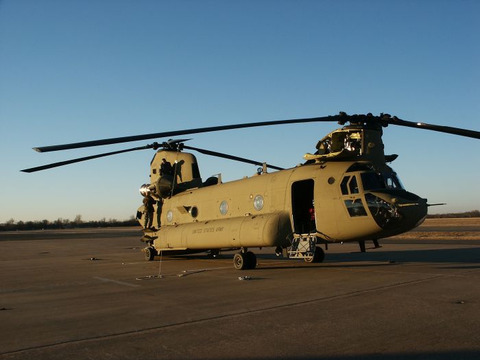 06-08021 undergoing preflight inspection while parked in the South Parking Area at Hood Army Airfield, Fort Hood, Texas on 6 February 2008.