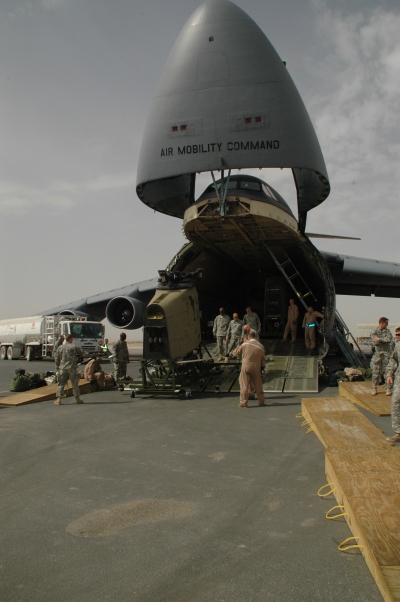 16 April 2009: CH-47F Chinook helicopter 06-08028 transported to Afghanistan by U.S. Air Force C5 "Galaxy" - a strategic air (STRATAIR) asset.