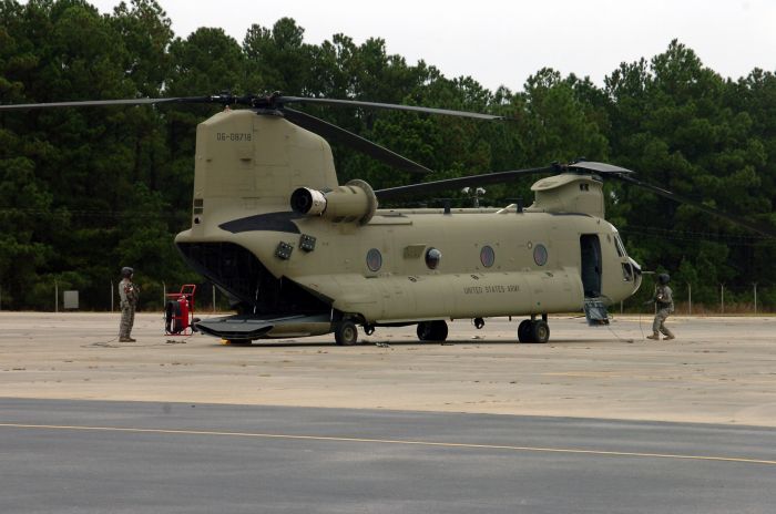 CH-47F Chinook helicopter 06-08718 is  pictured on the flight line at Fort Bragg, North Carolina. B Company, 3-82 General Support Aviation Battalion (GSAB) - "Flippers",  had received their new F models and were undergoing transition training in-house during 2008.