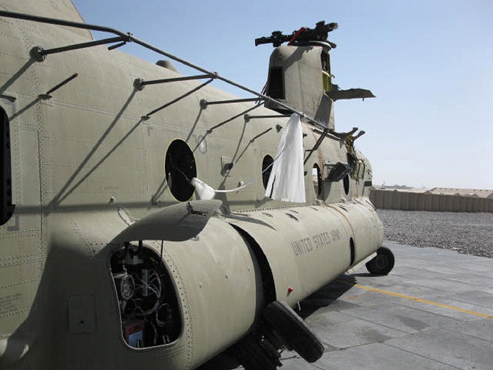 CH-47F Chinook helicopter 08-08042 after it was airlifted to Kandahar.