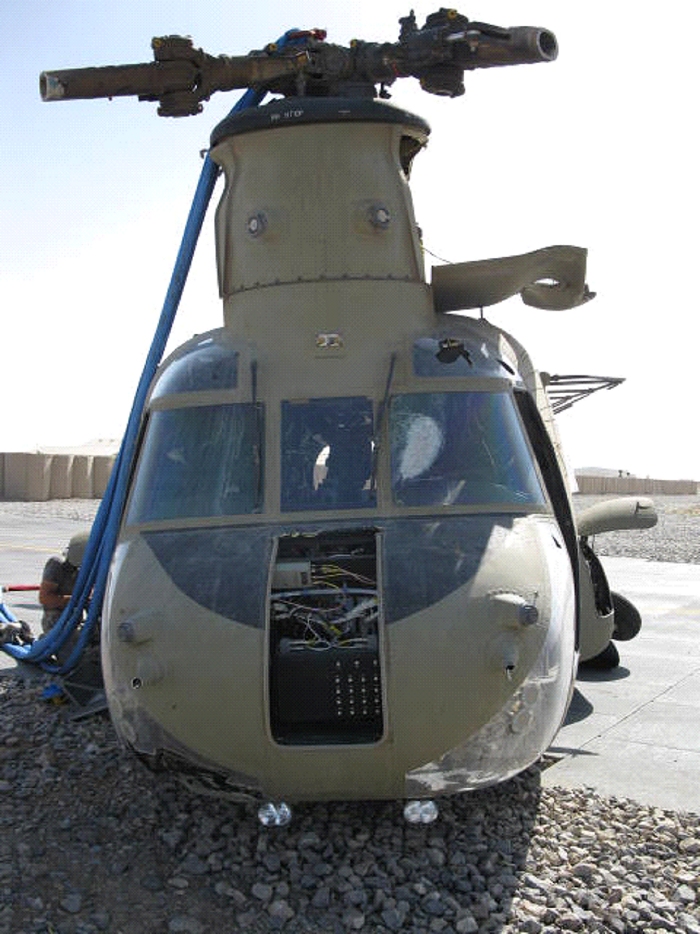 CH-47F Chinook helicopter 08-08042 after it was airlifted to Kandahar.