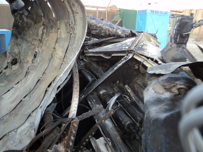 The remains of CH-47F Chinook helicopter 08-08044 after it was removed from the crash site to Forward Operating Base (FOB) Fenty in August 2011.