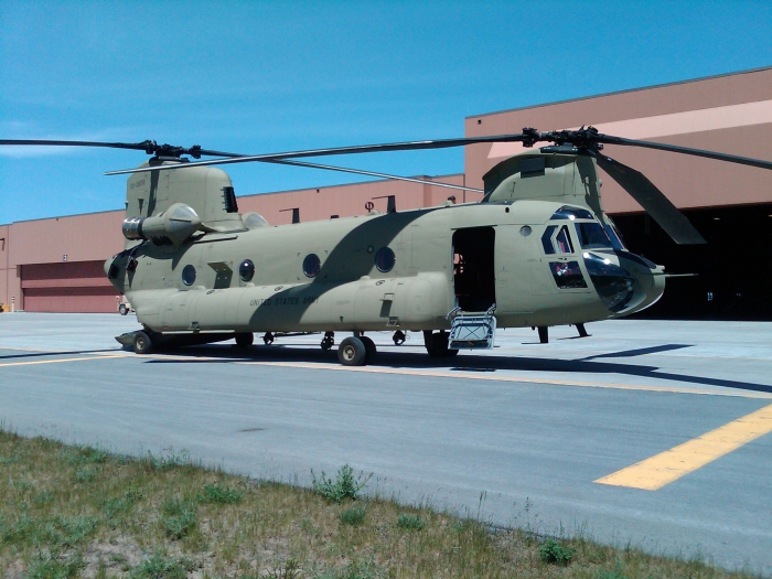 26 May 2010: CH-47F Chinook helicopter 08-08058 parked on Phoenix taxiway at Fort Drum, New York.