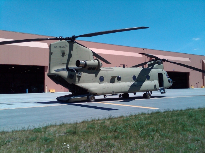 26 May 2010: CH-47F Chinook helicopter 08-08058 parked on Phoenix taxiway at Fort Drum, New York.